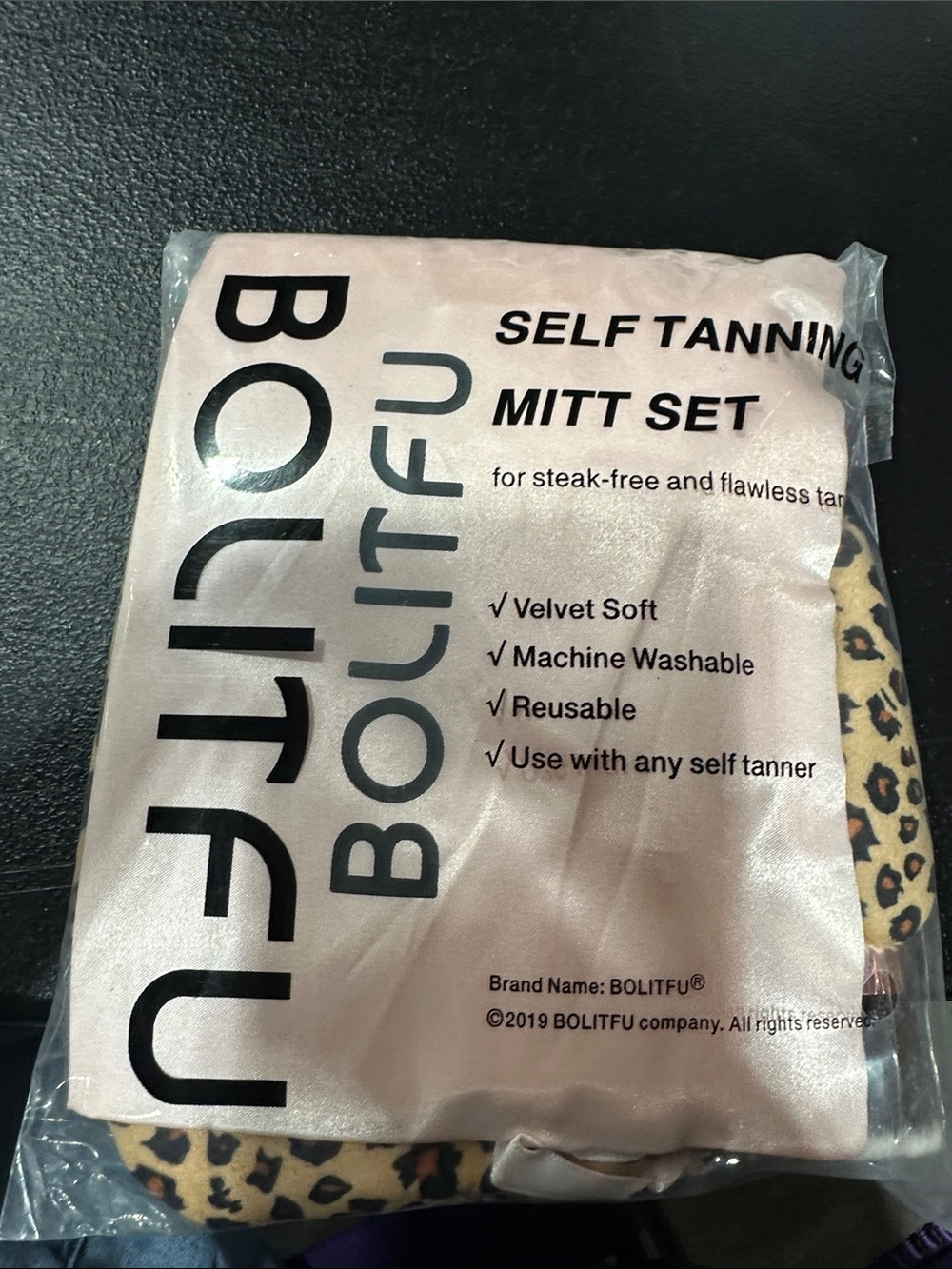 Leopard Print Self Tanning Mitt with Pink Satin Pouch